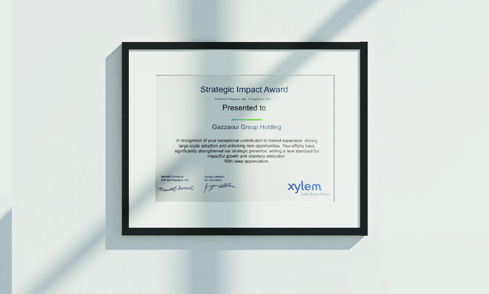 غزّاوي تحصد جائزة Strategic Impact Award من Xylem